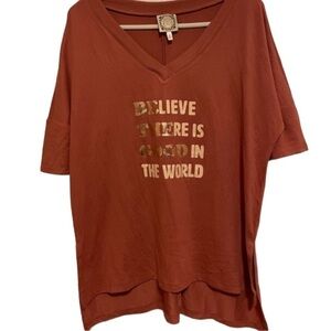 Truself Orange High to Low Believe There Is Good In the World Short Sleeve Top